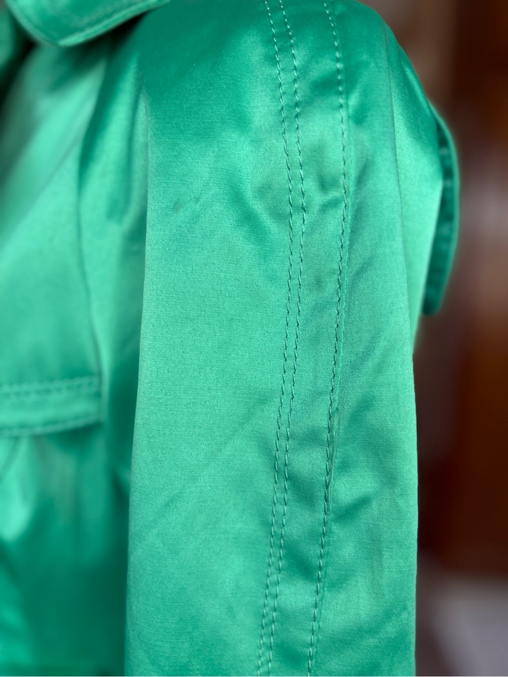 Jessica Simpson Green Satin Double-Breasted Trench Coat with Belt - Picture 7 of 15